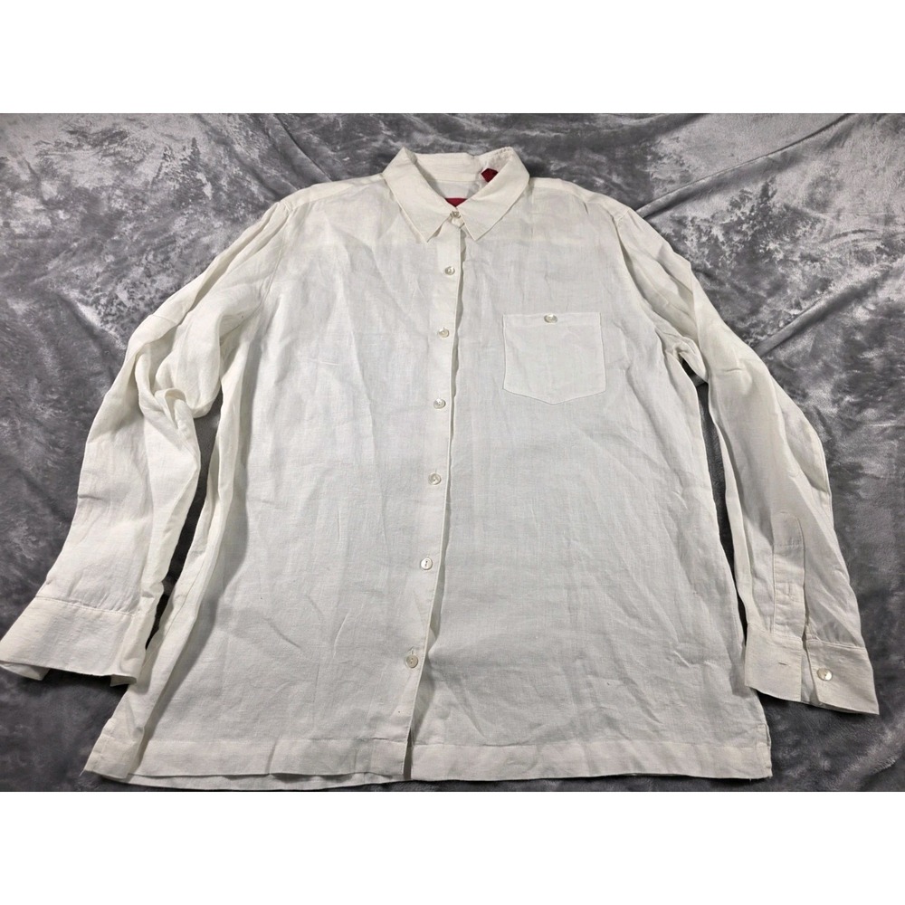 Isda & Co White Linen Button Up Shirt Mens‎ Large Long Sleeve Casual, Beach